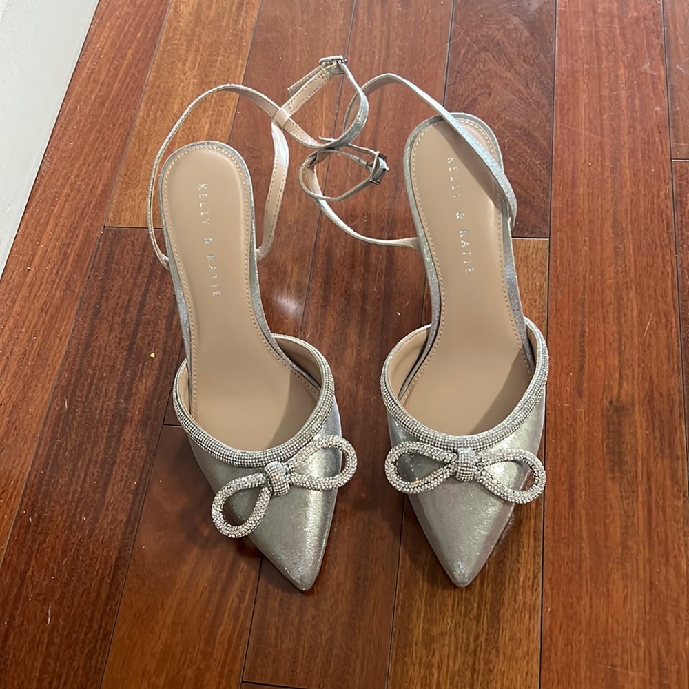 Silver Sparkling Heels with Bow Detail